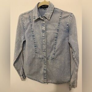 The fifth Acid Wash Denim Top‎ Long Sleeve Size XXS Button Down
